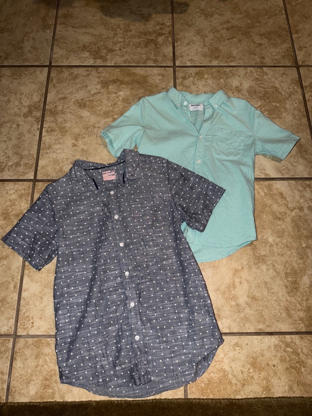 Boys Short-Sleeve Button-Up Shirts - Mint & Navy with White Dots